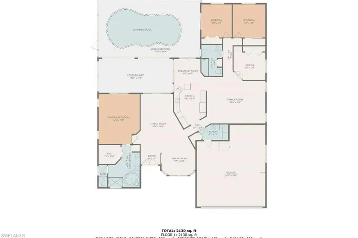 Back of property with a residential view, an outdoor pool, a water view, glass enclosure, and a lawn
