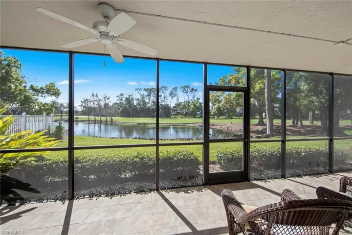 Furnished LANAI featuring a water view, plenty of natural light, and ceiling fan
