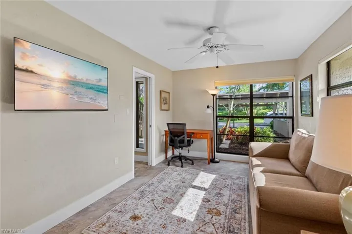 Tiled office with ceiling fan