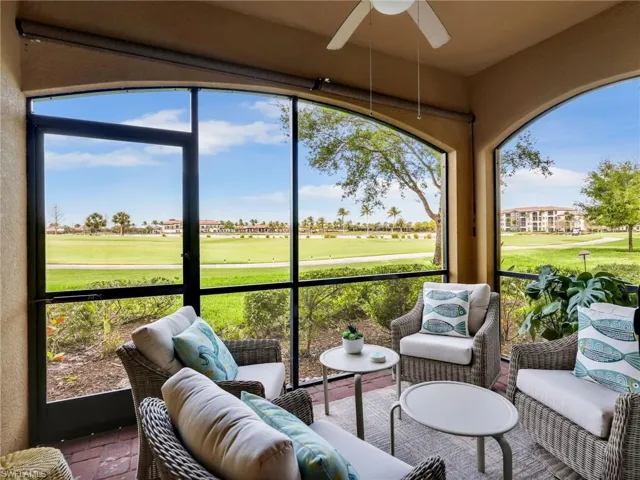 Screened In Paver Tiled Lanai with Extra Privacy Screens & Spectacular View on Two Sides of the 1st Hole of the Golf Course