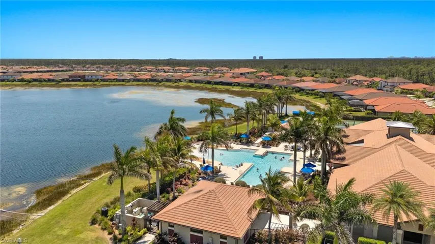 Drone / aerial view featuring a water view and a residential view