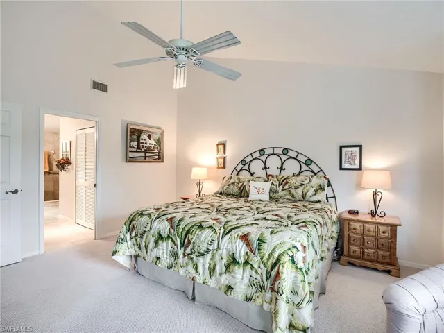 Spacious master bedroom with vaulted ceiling