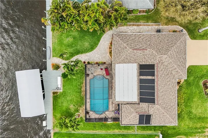 Drone / aerial view of a pool area