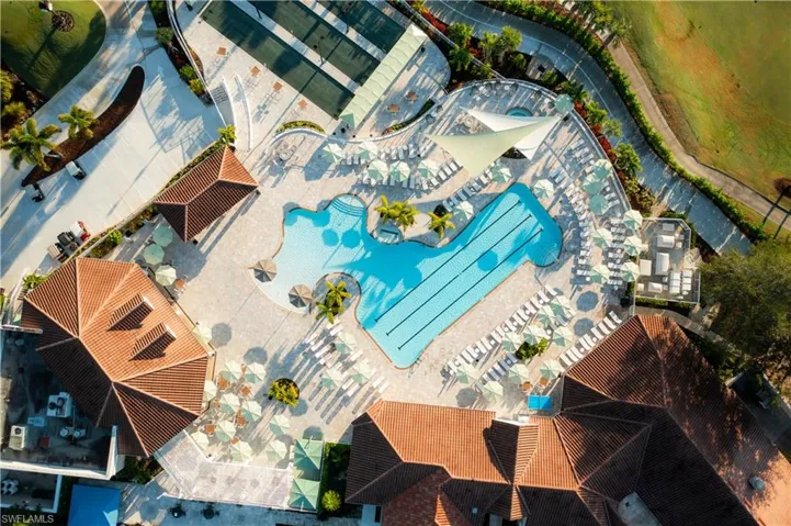 Drone / aerial view of a pool area
