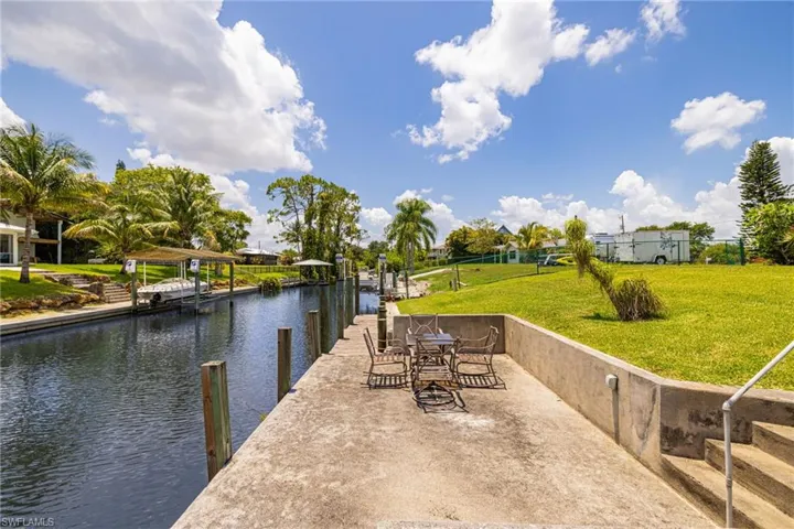 Dock featuring a water view and a lawn
