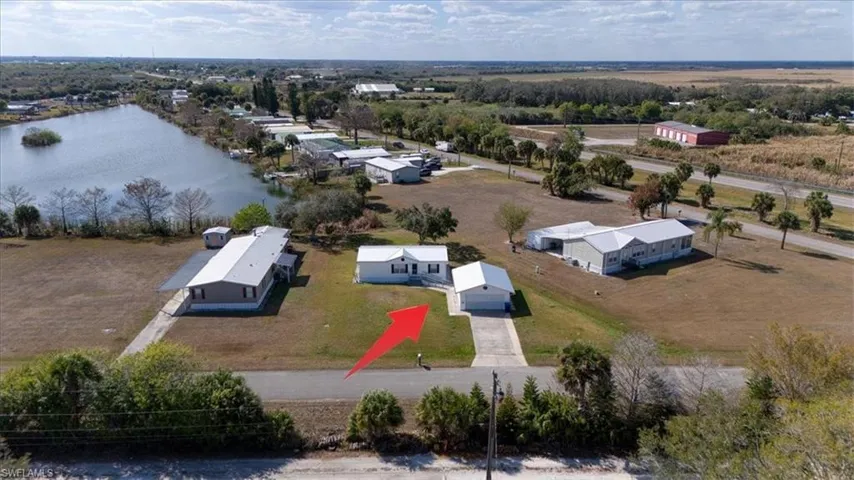 Aerial view of a nearby body of water