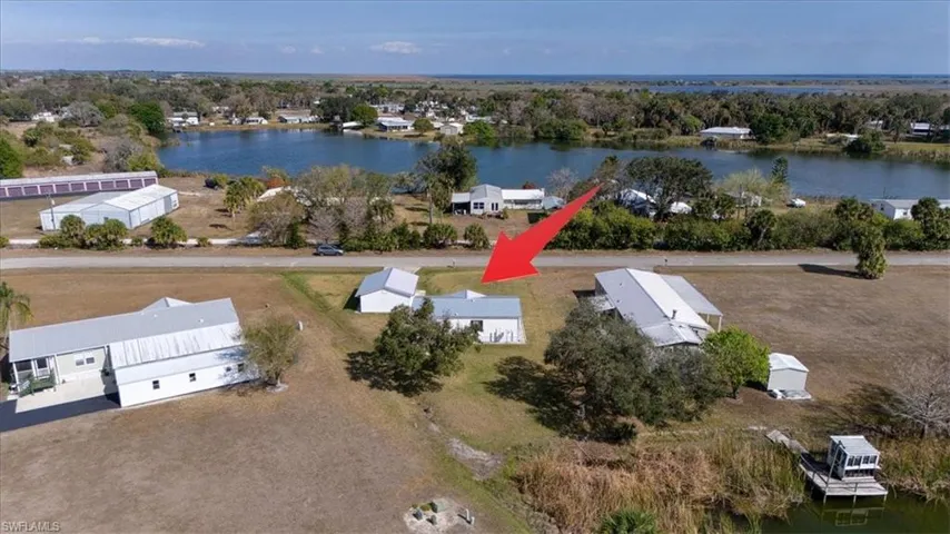 Aerial view of a nearby body of water