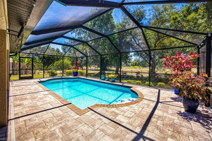 Pool featuring a lanai and a patio area