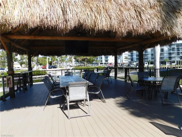 Covered cabana with lots of seating