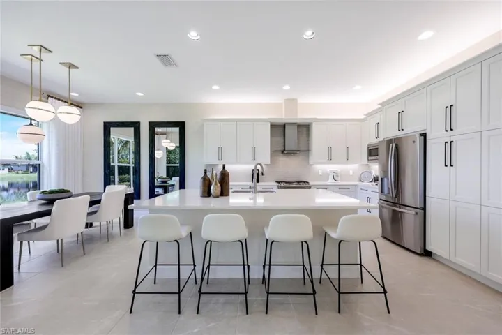 Kitchen with large quartz island