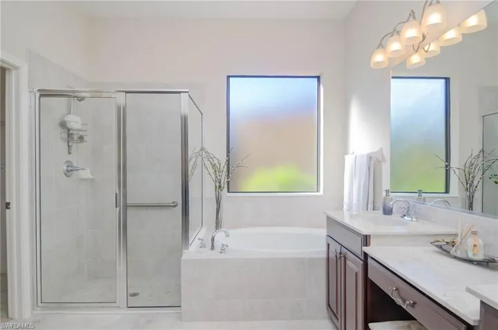 Bathroom with vanity and independent shower and bath
