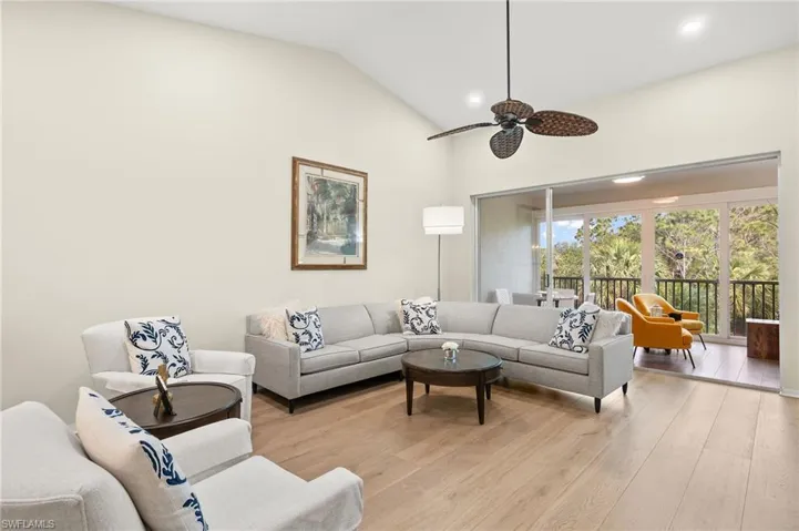 Beautiful wood floors adorn the great room.