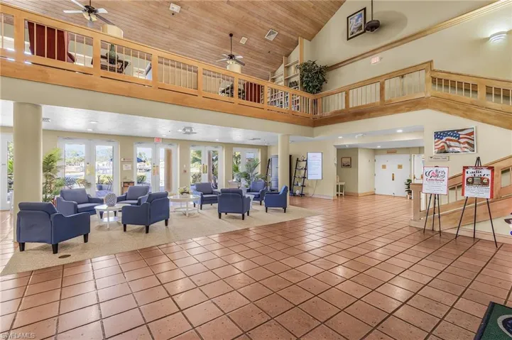 Lobby featuring a vaulted wooden ceiling