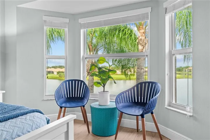 The bay windows add extra space in the bedroom, great for sitting area, in-home office. Look at those views!