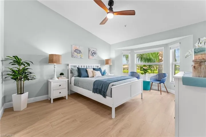 Oversized primary bedroom, with bay windows for even more space. Gorgeous views of the lake. set up with Queen size bed - large enough for King.