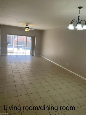 View from entrance. Dining room and Living area