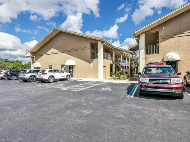 Uncovered parking lot with stairway