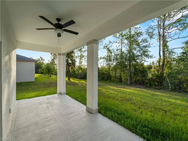 View of patio / terrace featuring a ceiling fan