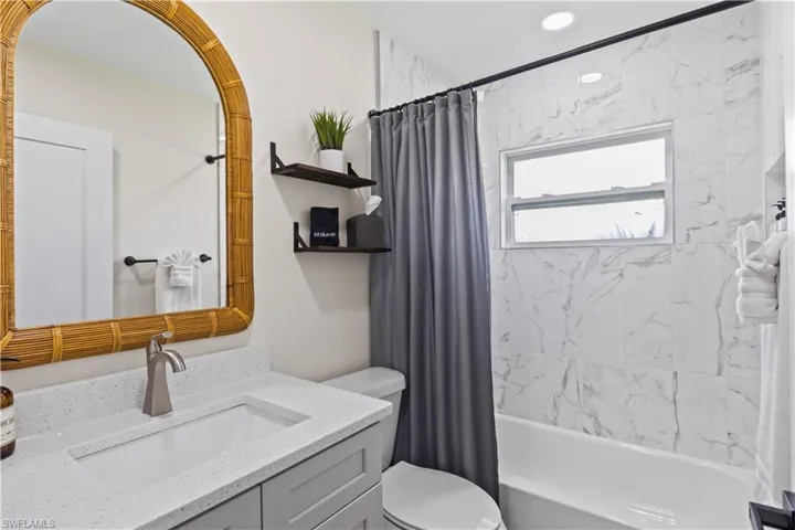 Full-size shower/tub combination, this bathroom is perfect for accommodating family and guests.