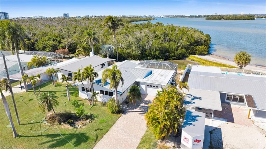 Aerial view of a nearby body of water