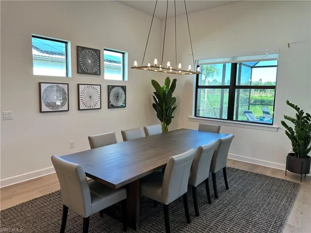 Dining room with healthy amount of natural light and light wood finished floors