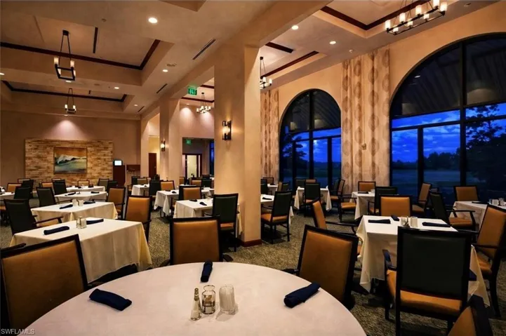 Building lobby with a raised ceiling and recessed lighting