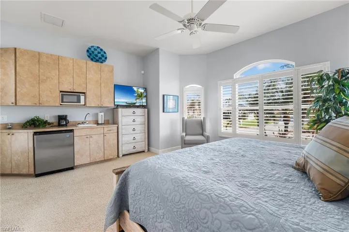 The casita, which is your 4th bedroom has a kitchenette featuring a microwave, refrigerator, sink.  Lots of natural light spills in! This room has many uses such as a prive office, sewing room, T.V. room.  The list is long!