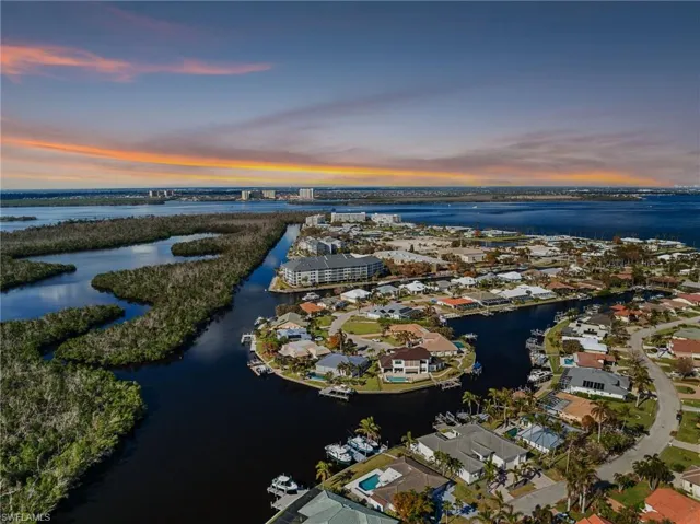 Aerial view at dusk.