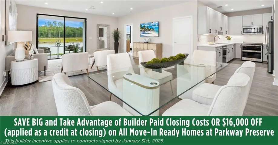Builder Paid Closing Costs OR $16,000 OFF (applied as a credit at closing) on All Move-In Ready Homes at Parkway Preserve.