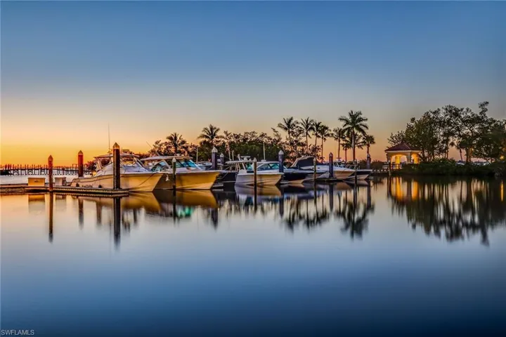 Water view at the marina at twilight