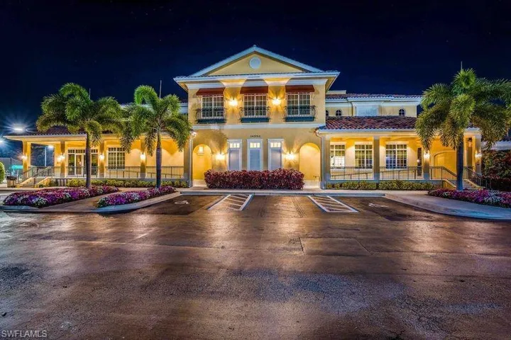 Community clubhouse at night