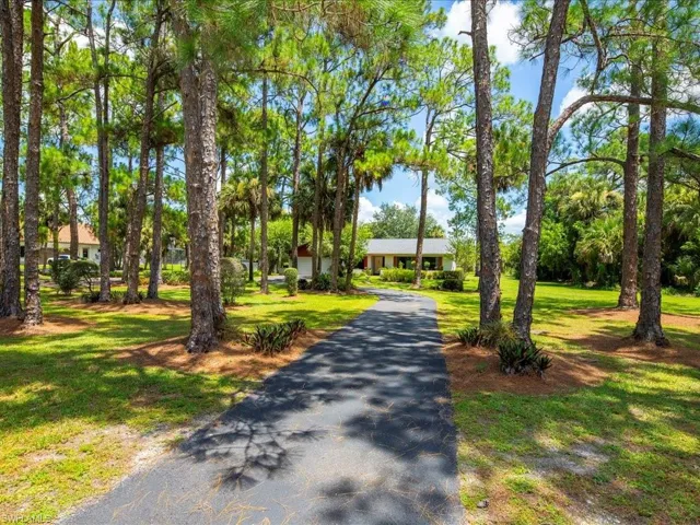 View of property's community featuring a lawn and asphalt driveway