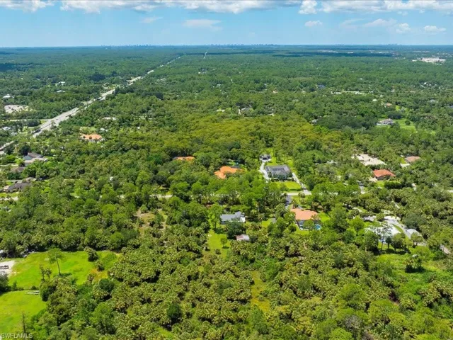 Aerial view of a heavily wooded area