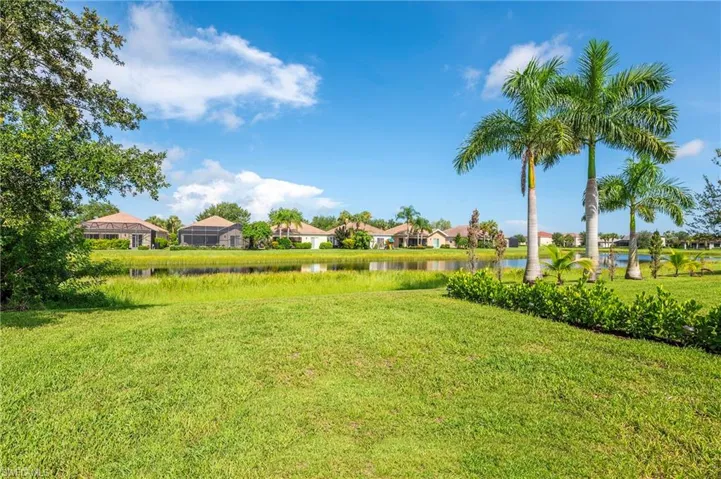 Back Yard with Water View and Privacy Hedge