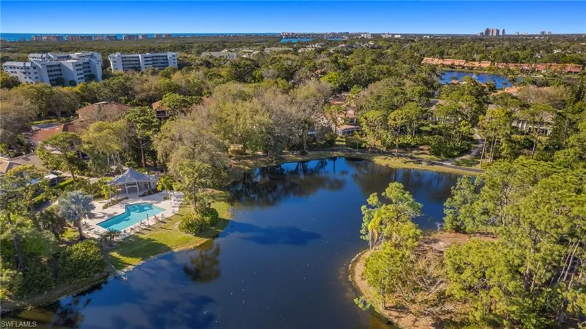 Community pool on edge of lake