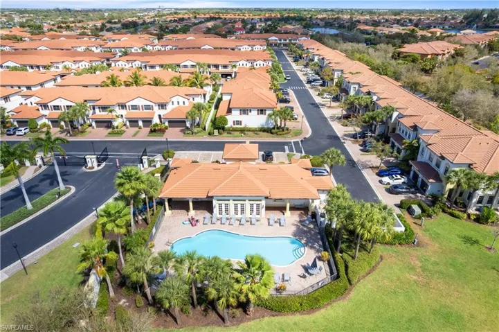 Aerial view of the community pool and clubhouse