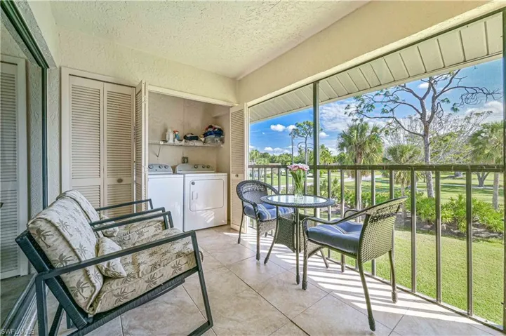 Rear lanai. Beautiful,quiet, landscaped view. Brand new washer and dryer.