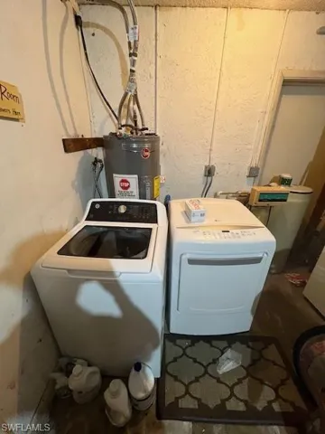 Laundry area with independent washer and dryer and electric water heater