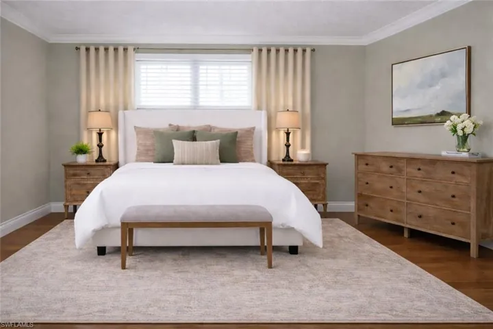 Photo includes reality renovation and/or staging to showcase the possibility of the Primary Bedroom. Design services included with purchase!