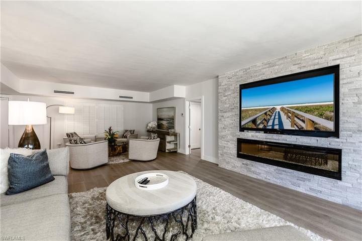 Stone accent wall and fireplace