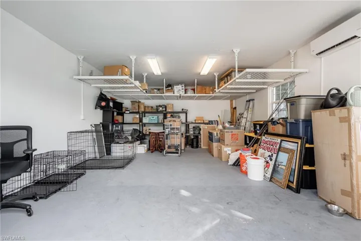 Garage with a wall mounted air conditioner