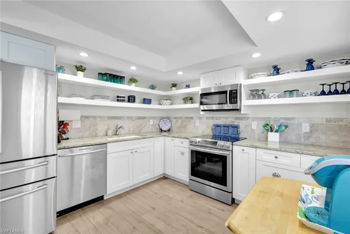 Open shelving for fun decorating and ease of use