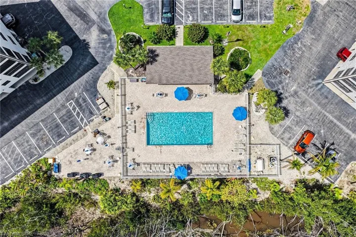 AERIAL VIEW OF POOL AND COMMUNITY BUILDING
