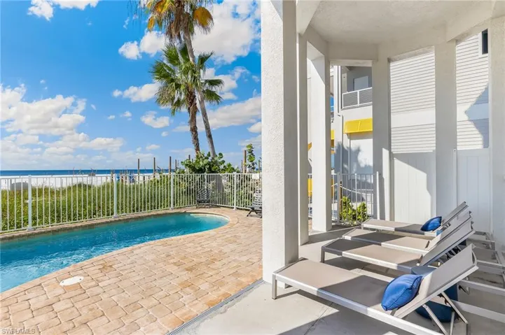 View of pool with a patio and a water view