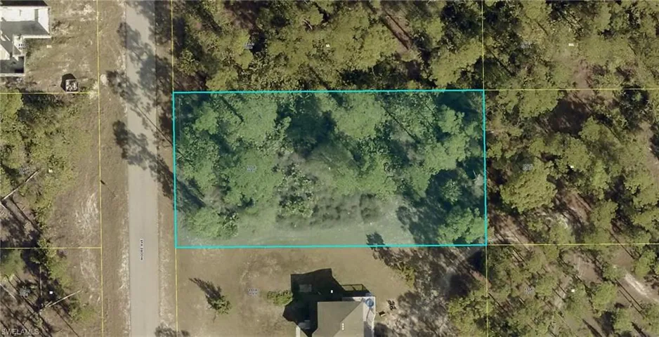 Aerial overview of property's location with property boundaries highlighted