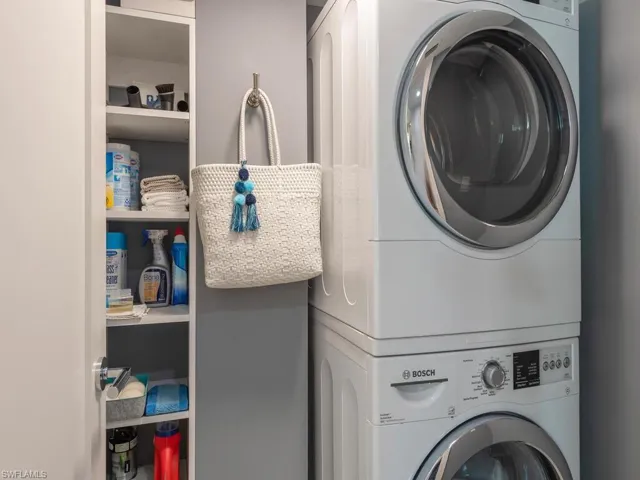 Large stacked washing machine and dryer with lots of storage