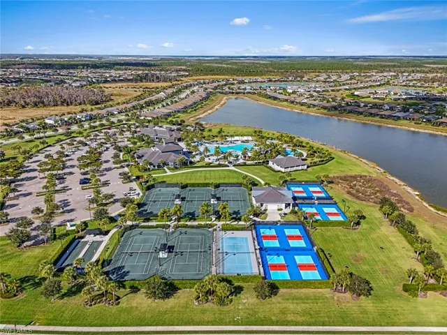 Aerial view of residential area with a nearby body of water