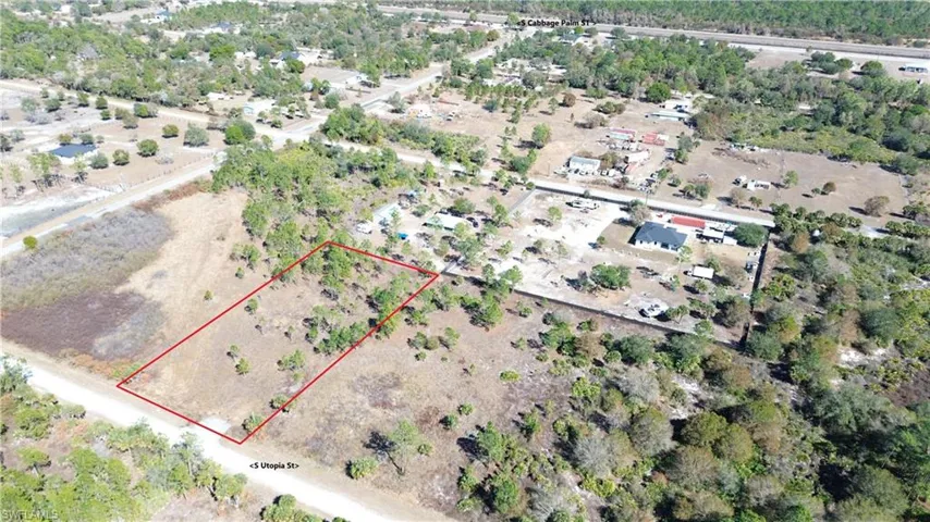 Aerial view of property's location with property boundaries highlighted