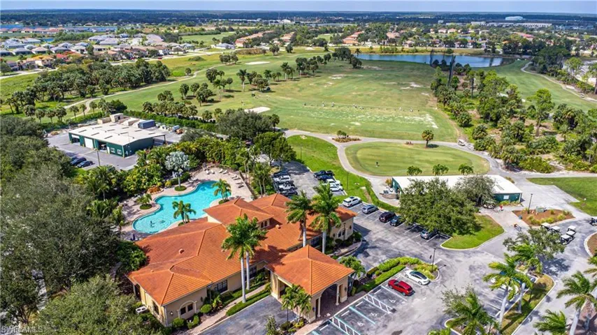 Birds eye view of the Club House with a pool view