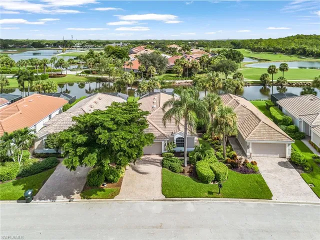 Aerial view of the water to golf course view.